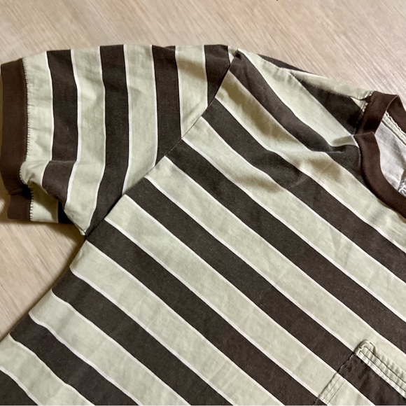 Men's Striped Pocket T-shirt | Brown/Light Stripes | Size Small Casual Comfort - Picture 5 of 8